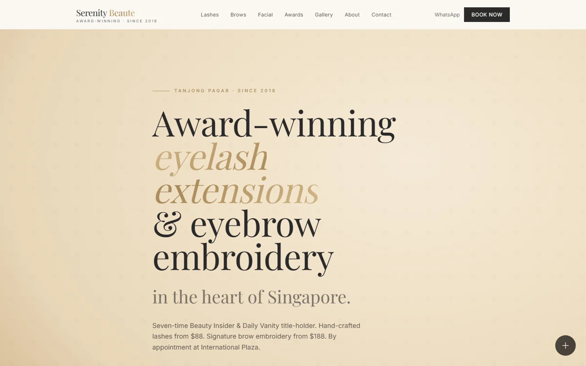 Serenity Beauté website: lash and brow salon in Tanjong Pagar, Singapore